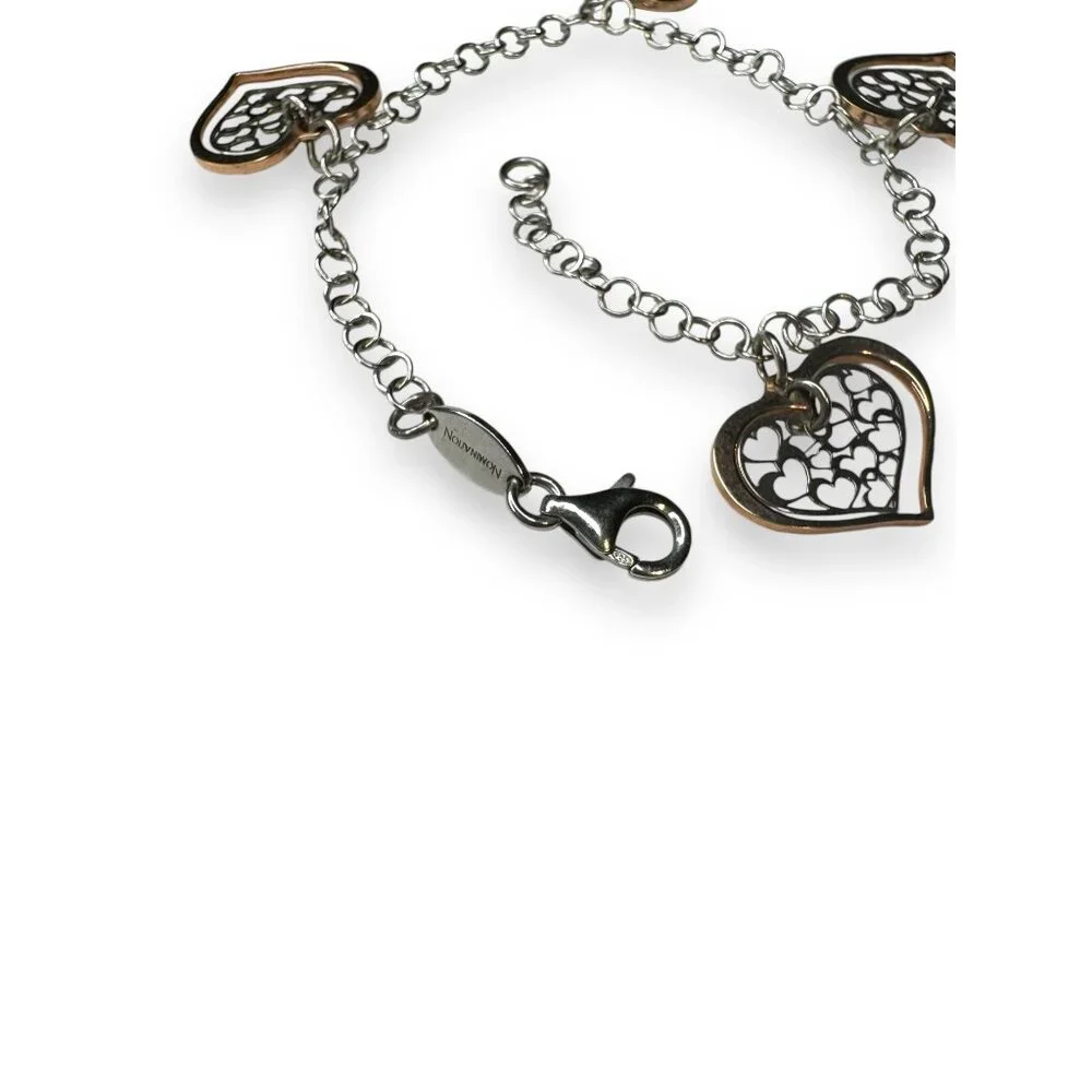 Nomination Sterling Silver Heart Charm Bracelet With Rose Gold Overlay 7.5" - Picture 6 of 10